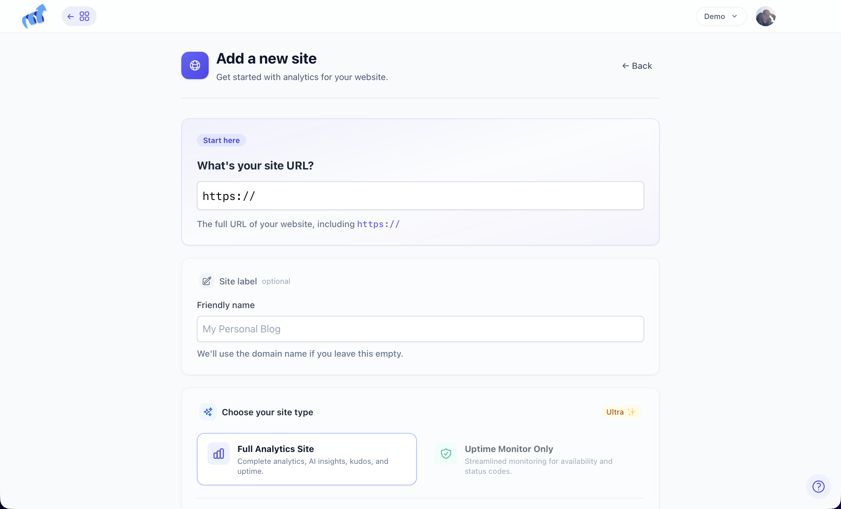 Add a new site form