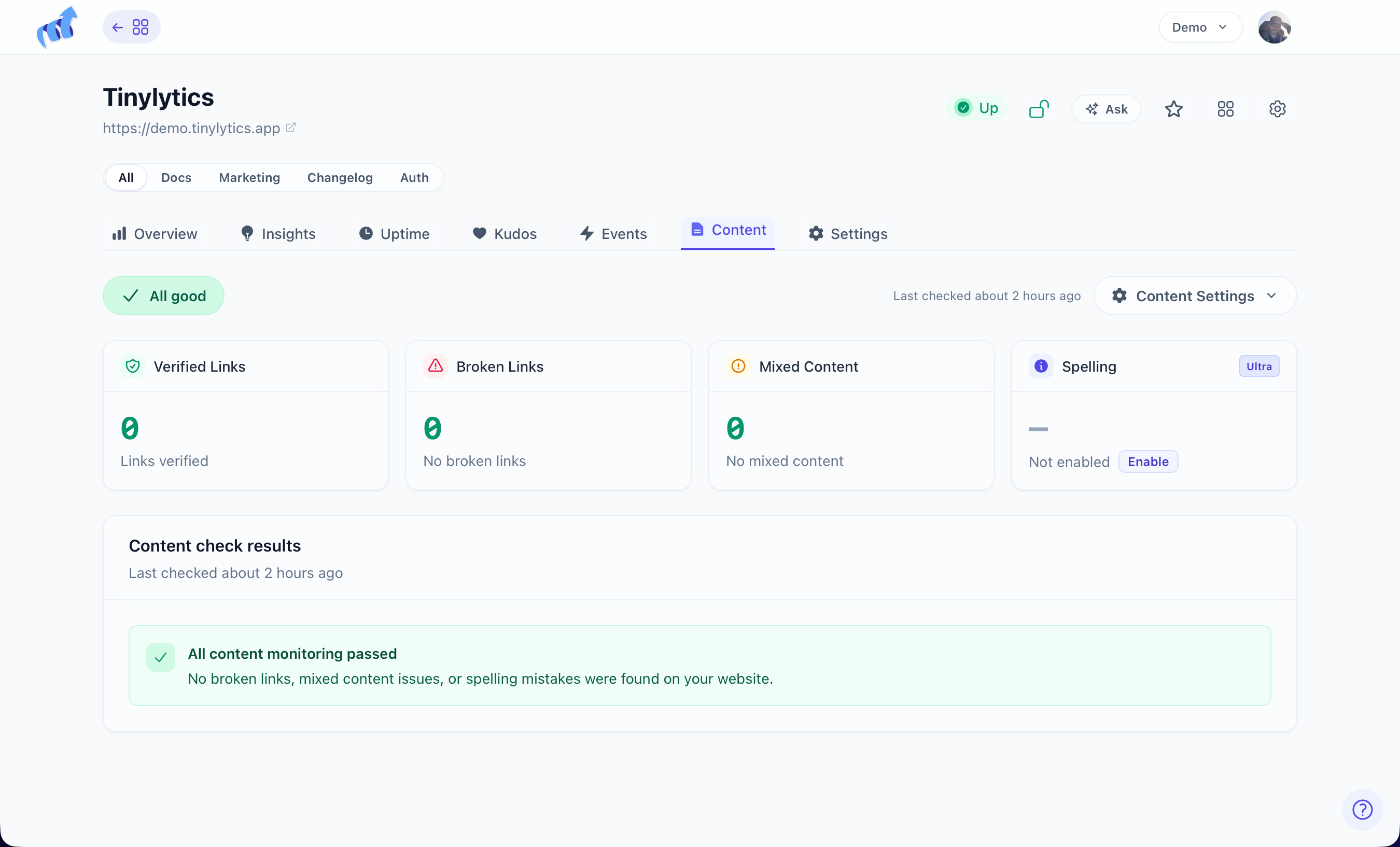 Content monitoring tab