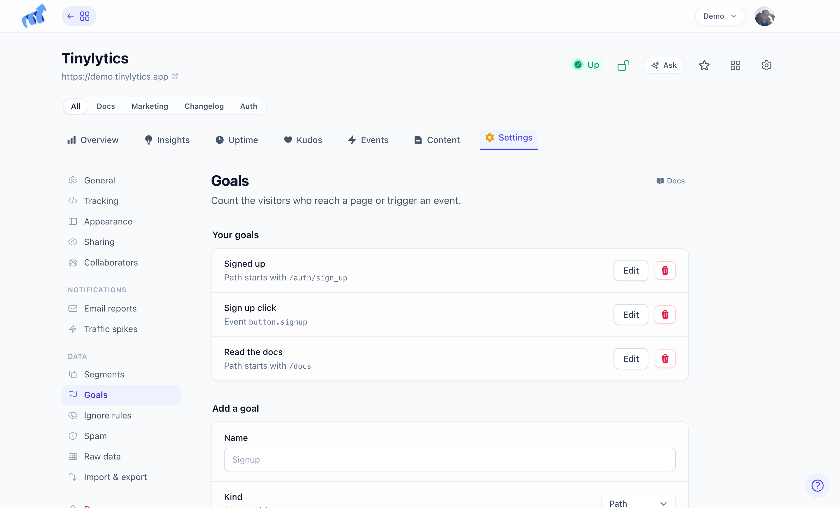 Goals in Settings