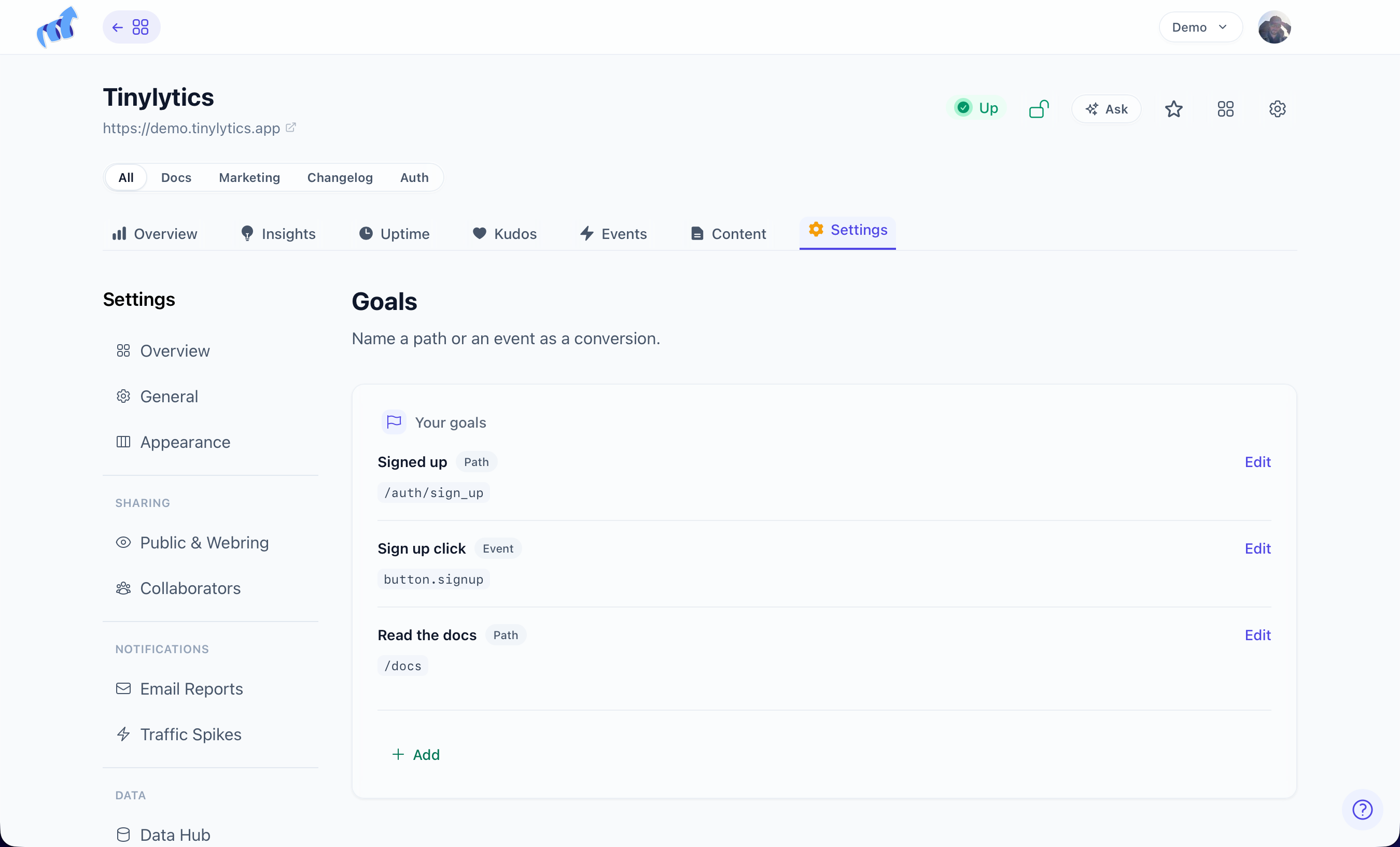 Goals in Settings