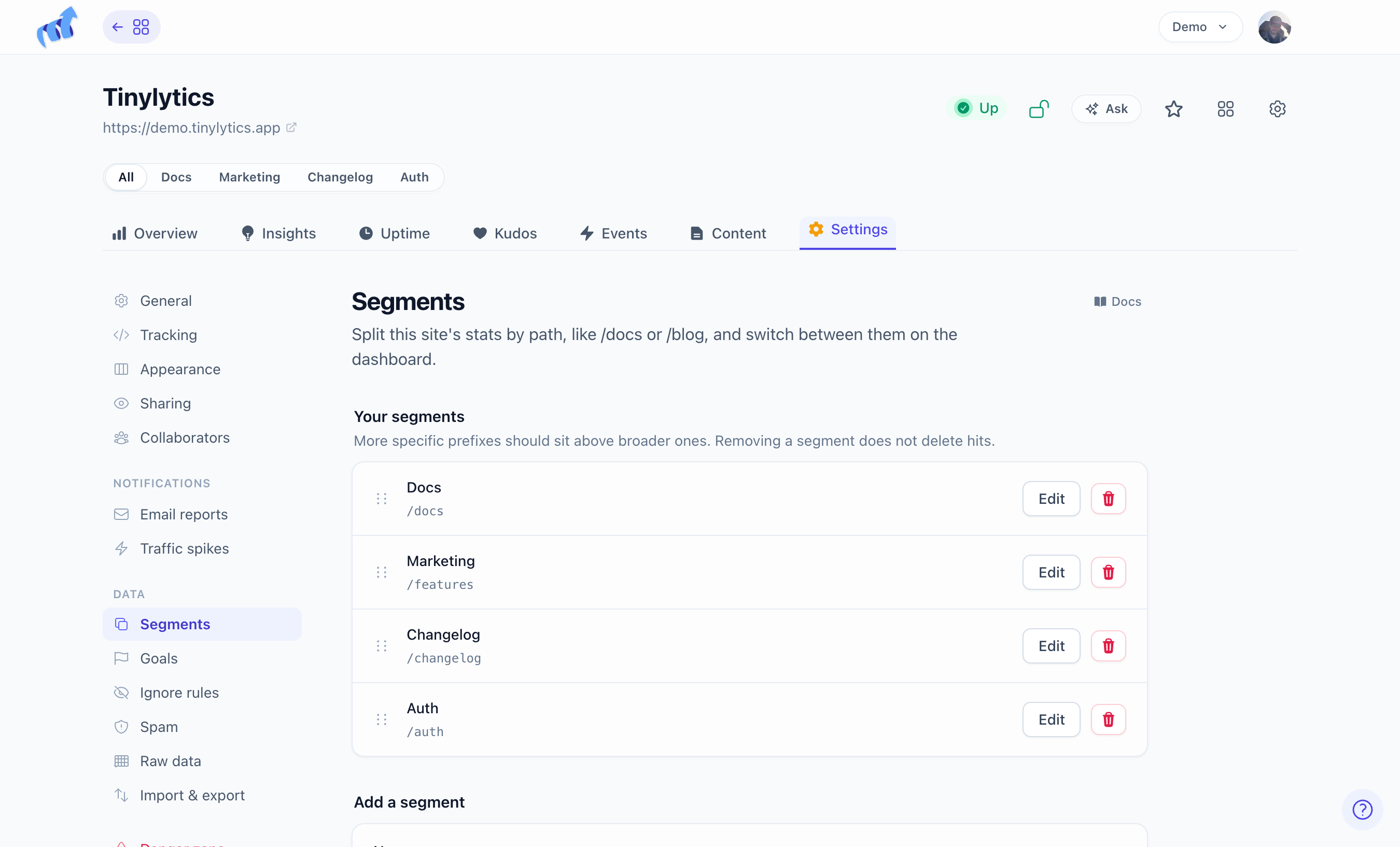 Segments in Settings