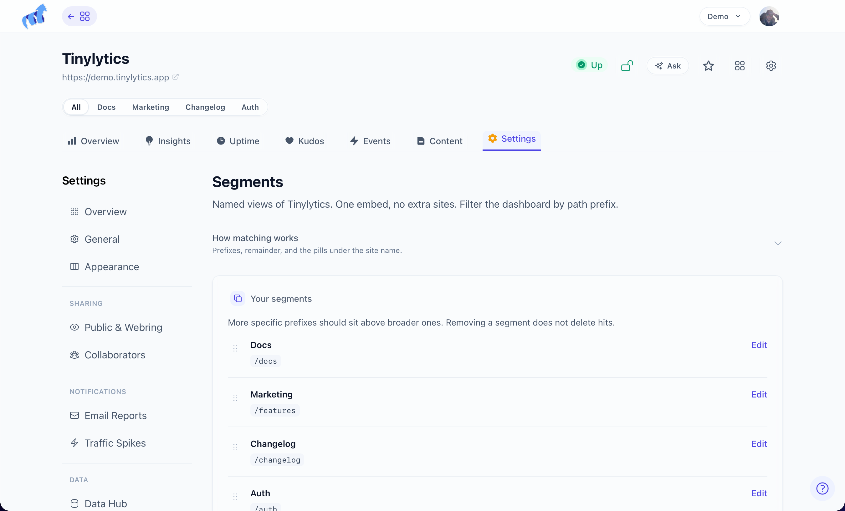Segments in Settings